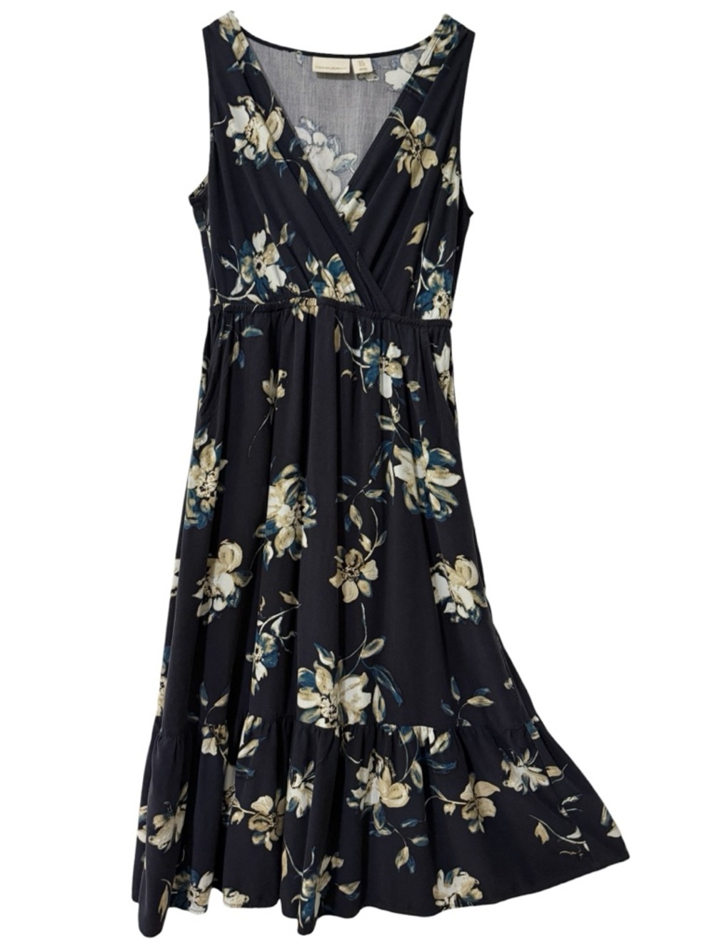2 Pocket Sleeveless Navy Floral Cynthia Rowley Midi Dress Size 8